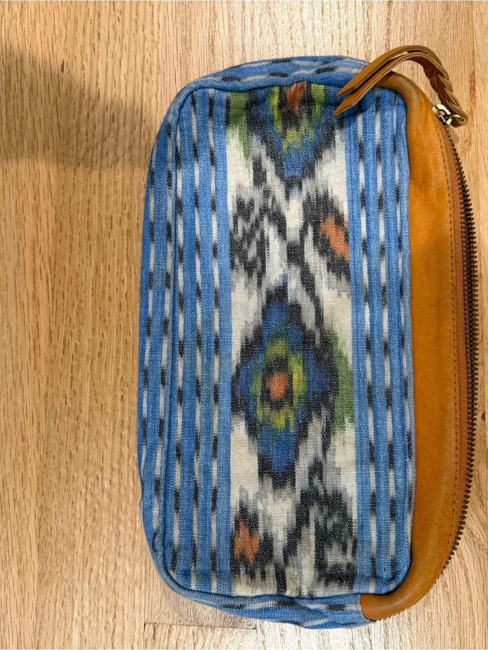 Kerry Grima blue pattern small bag , with leather trim